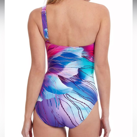 Gottex Swimwear Golden Asymmetric Floral One-Piece Swimsuit Size 12 - Picture 3 of 14